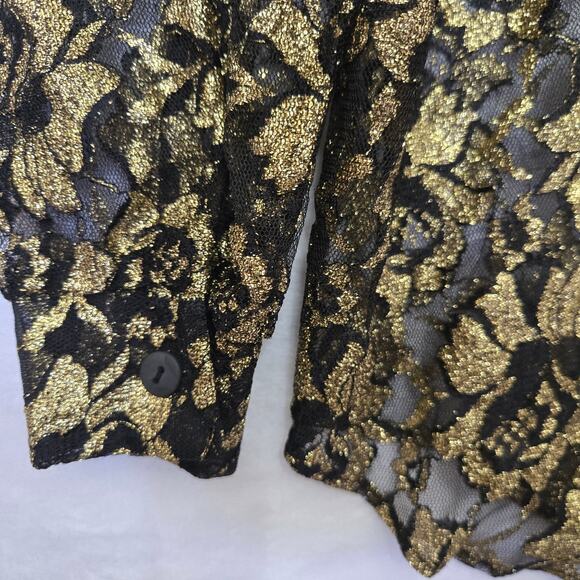 In Charge Womens Vtg 90s Y2K Whimsigoth Sparkle Metallic Sheer Lace Button Top M - Picture 7 of 10